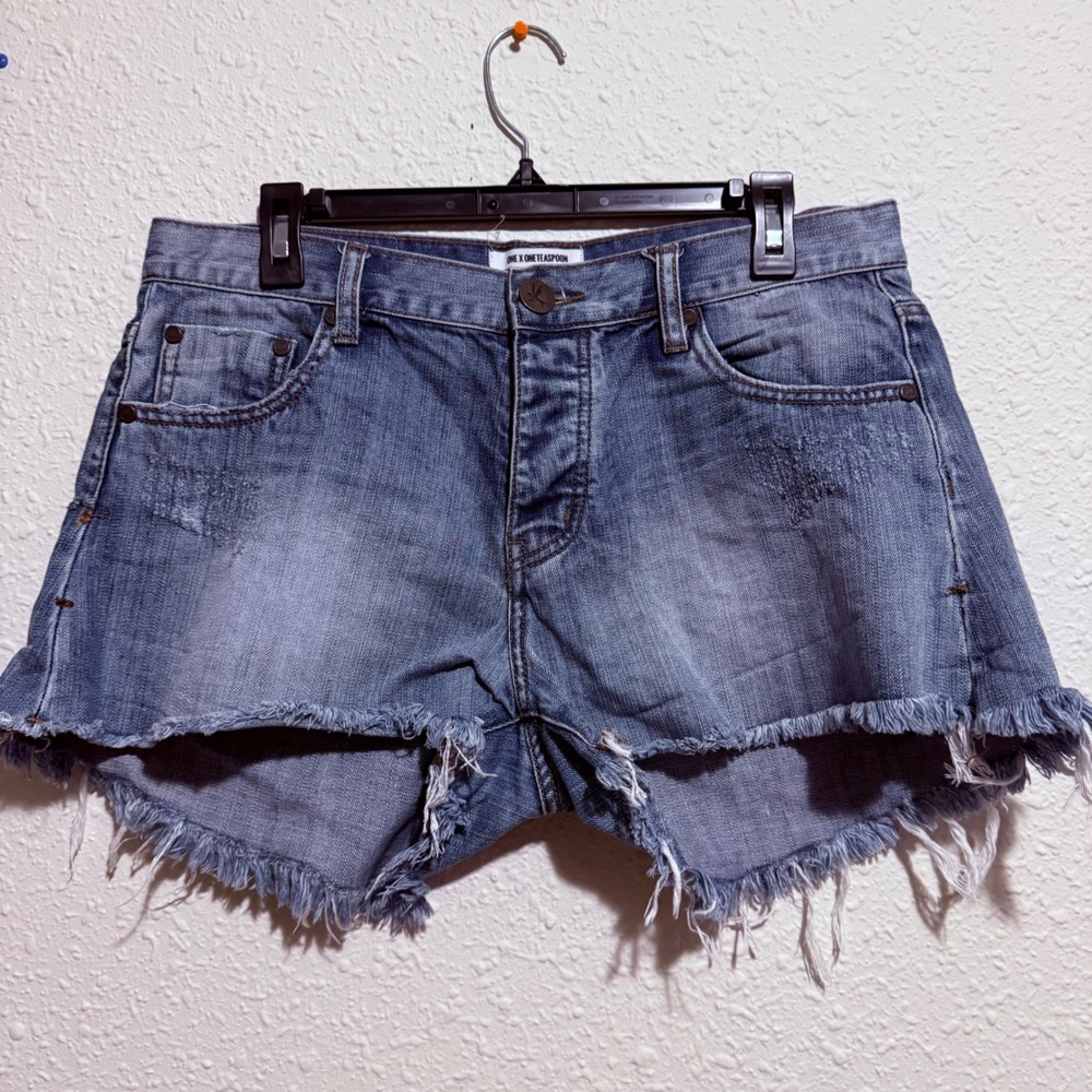 One Teaspoon 29 Bandits Relaxed Fit Shorts long‎ rise twisted Button Fly Blue
